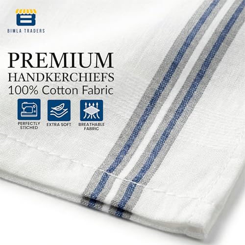 Image of Btag Premium Pure Cotton Handkerchiefs for Men | White with Stylish Border | Soft, Durable & Absorbent Hanky /Rumal | Classic Solid Design for Boys & Men |White Self (Pack of 12) 53 x 53 CM