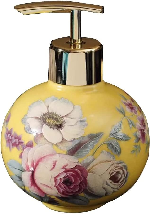 Soap dispenser,bottle with pump,Hand Painted Floral Pattern yellow circular With Quick Press Pump For Kitchen Bathroom,Porcelain Home Decor Soap (Color : A-1) (Color : C1) (Color : A1)