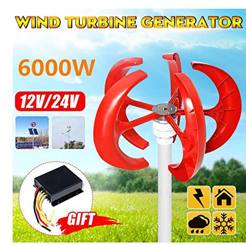 SISHUINIANHUA 6000W 5 Blades Vertical Axi Wind Turbines Generator Lantern 12V 24V Motor Kit Electromagnetic for Home Streetlight Use,24v