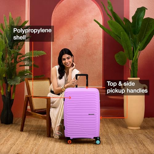 Image of Nasher Miles Cairo Hard-Sided Polypropylene Check-in Luggage 24 inch | 65cm | 8 Wheels Medium Trolley Bag for Travel | Suitcase (Purple & Blue)