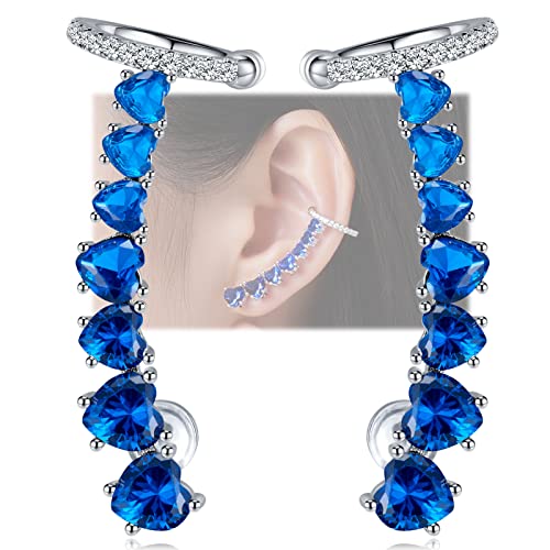 Weinuo 925 Sterling Silver Post Stud Earrings for Women Cartilage Ear Cuffs Hoop Climber 7 Multcolors Cubic Zirconia CZ Hypoallergenic Piercing Gifts For Her, 36MM, Sterling Silver, Cubic Zirconia