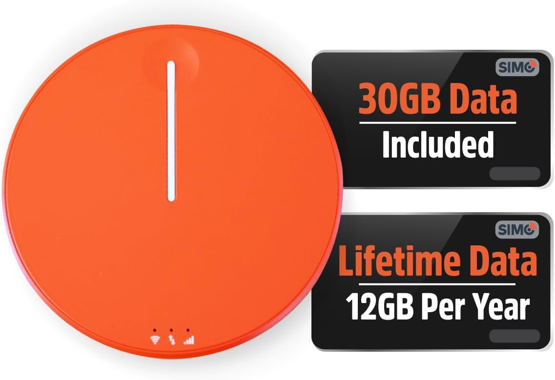 SIMO Solis Hero, 4G Mobile Hotspot, 1GB/Monthly + 30GB Global Data | Work, Home, and Travel Internet, WiFi in 140+ Countries, Auto-Switching 300+ Carriers, No SIM Required, No Contract Needed