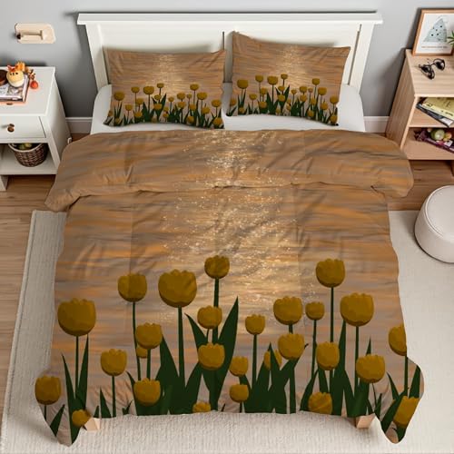 Parure de lit 90x190 tulipe avec housse de couette en microfibre et 2 taies - 3