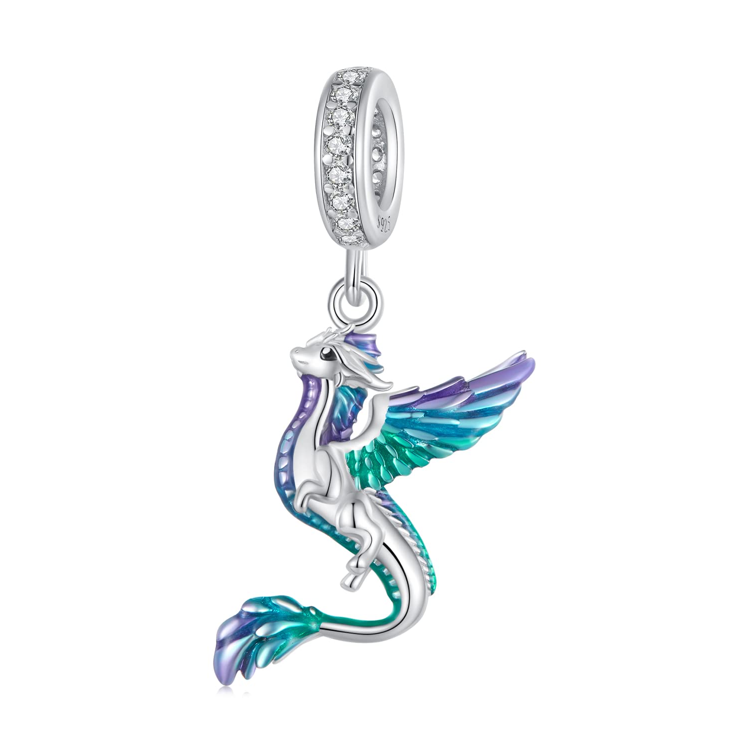 Yapamu Colgante de dragón volador para pulsera Pandora de plata de ley 925 con esmalte para mujeres y niñas, Esmalte, Esmaltado.