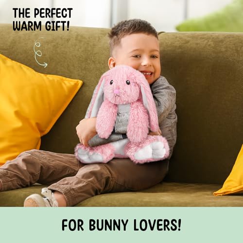 Image of Bunny Microwavable Stuffed Animal - 1.5 lb Unscented Heating Pad Plush, Soft Cozy Bunny Toy for Relaxation and Comfort, Gift for Women, Girls, Adults & Kids by Happy Fuel, Pink