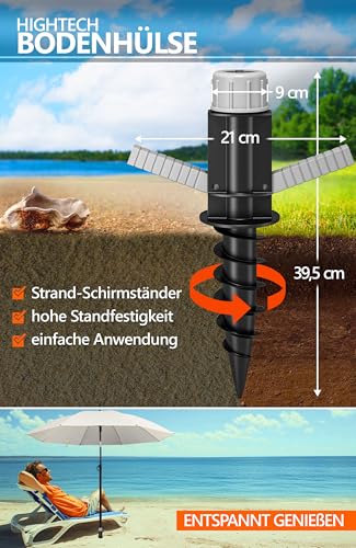 4smile Sonnenschirm Strand Ø 180 cm, 3-IN-1 Set - UPF 50+ Strandschirm windfest stabil SunnyJoy in Beige + Sonnenschirm Schutzhülle + Sonnenschirm Bodenhülse - Sicherer Sonnenschutz Strand – Bild 5