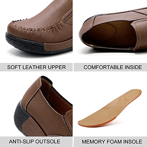 Image of UZB Women's Slip On Loafer Leather Comfort Casual Platform Shoes