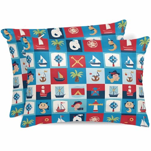 T&H XHome Satin Silk Pillowcase for Hair and Skin, Standard Cartoon Style Lighthouse Ocean Super Soft Pillow Cases Silky Bed Pillowcovers Wrinkle Free with Hidden Zipper 20