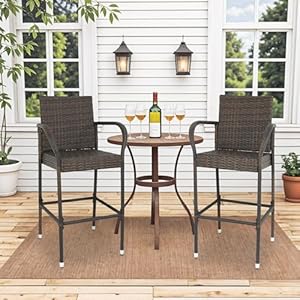 Zeny set of 2 wicker barstool all weather dining chairs outdoor patio furniture wicker chairs bar stool with armrest  urban country home decor