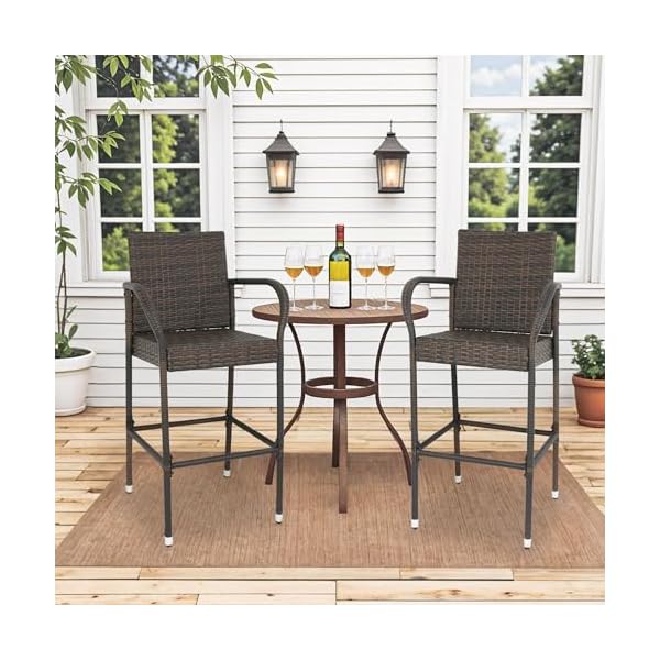Zeny set of 2 wicker barstool all weather dining chairs outdoor patio furniture wicker chairs bar stool with armrest  urban country home decor