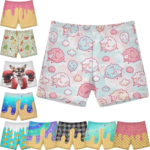 Boys Swim Trunks Toddler Swim Shorts Cute Sheep Cotton Candy Bathing Suit Swimsuit Quick Dry Beach Boardshorts Swimwear 7-8