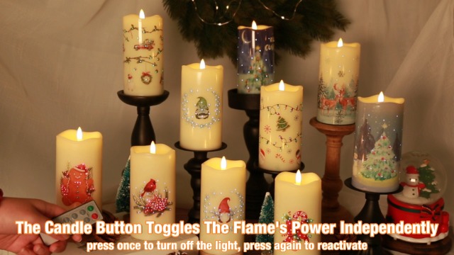 Image of Eywamage Fiber Optic Christmas Flameless Candles with Remote, Flickering LED Battery Pillar Candles Set of 3