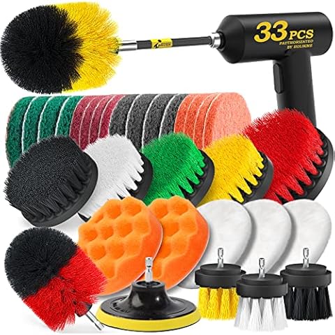 Holikme 30 Pack Drill Brush Attachments Set, Scrub Pads Sponge, Power Scrubber Brush with Rotate Extend Long Attachment All purpose Clean for Grout, Tiles, Sinks Cover