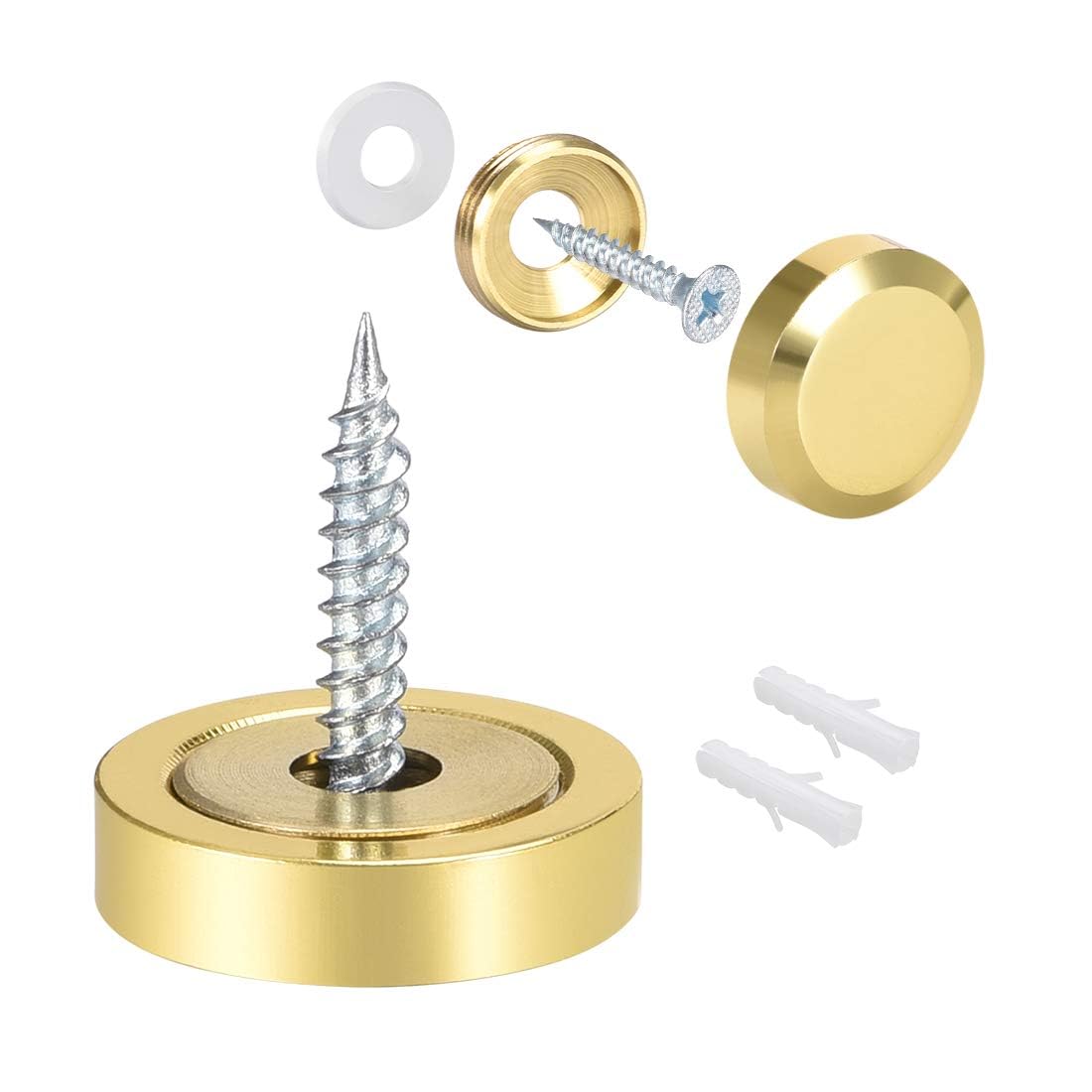 TOP-VIGOR 22mm Screw Cover Caps, 4Pcs Polished Mirror Screw Caps, Gold