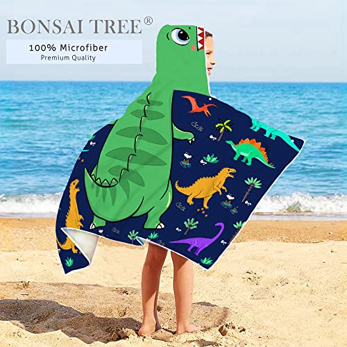 Bonsai Tree Dinosaur Beach Towel, Dinosaur Towel For Kids With Hood T-Rex Hooded Towel For Boys 30X50 Cool Cartoon Microfiber Bath Towel Poncho Bathrobe For Swin Pool Cover Up thumb #5