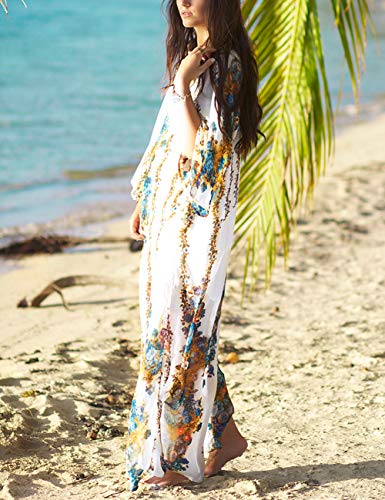 Bsubseach Long Sleeve Chiffon Sunscreen Beach Cover Ups For Women Floral Print Loose Swimwear Bikini Cover Up Kimono Cardigan #TOP6