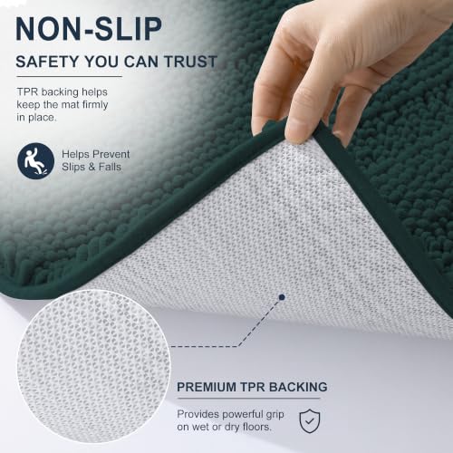 Image of Smiry Thick Small Chenille Bathroom Rugs 24x16, Extra Absorbent Striped Bath Mat, Machine Washable, Rubber Backing, Bath Rugs for Bathroom, Tub & Shower, Home Decor Accessories, Blackish Green