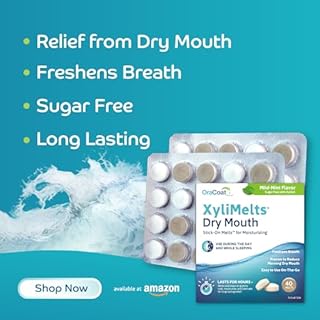 XyliMelts Dry Mouth Relief Discs Mild Mint (40 Count) – Xylitol Oral Adhering Tablets for Nighttime or Day Use, Long-Lasting Dry Mouth Relief & Saliva Support