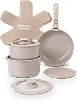 Brinox - Jogo de Panelas Antiaderente Ceramic Life 10 Peças Cabo Removível Fit - Areia