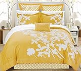Chic Home Iris 7-Piece Comforter Set with Four Shams and Decorative Pillow, Queen Size, Yellow, Bedskirt