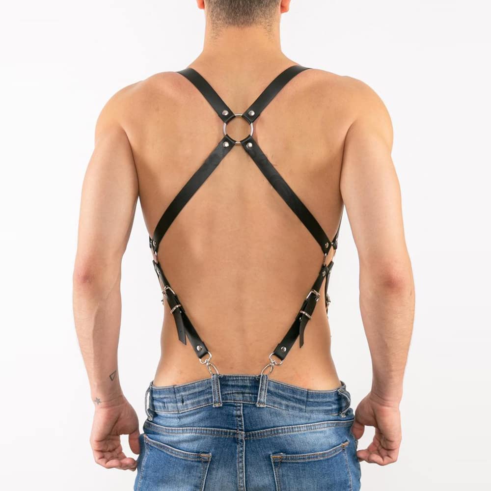 GLADIATOR Harnais de poitrine en cuir souple pour homme Noir
