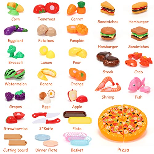 Tagitary Play Food Toy Kitchen Set Pretend Food For Kids,85 Pcs Cutting Toy Fake Food With Fruit Veggies,Pizza And Storage Bag,Play Kitchen Accessories Educational Toy For Toddlers #TOP1