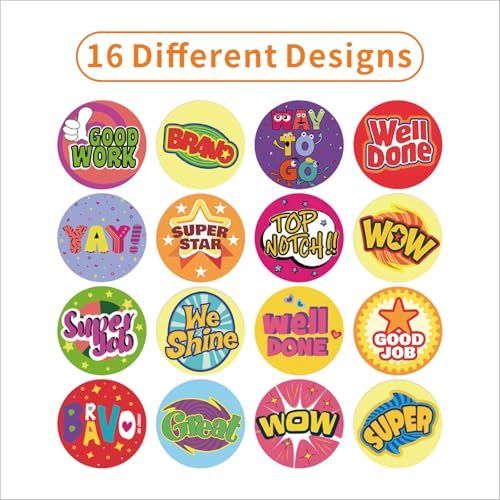 Classroom Reward Stickers for Teachers, 16 Fun Designs, 1000Pcs Praise Motivational Stickers, Classwork Award Stickers, Teacher Supplies for Kids Students School (1 Inch,2 Rolls,Cartoon Style) - Image 3