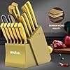 MOSFiATA Kitchen Knife Set, 17 Pcs Japanese Stainless Steel Knife Sets for Kitchen with Block with Knife Sharpening Rod, Dishwasher Safe, Gift Set,Titanium Plated Knife Block Set