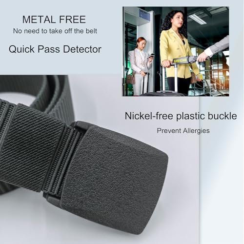 Nylon Mens Belt,Adjustable Web Belt,Military Belt with Non Metal Plastic Buckle,Slidable Ring Clip,47.24inch2