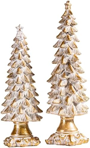 Gold Christmas Tree Figurines, Set of 2