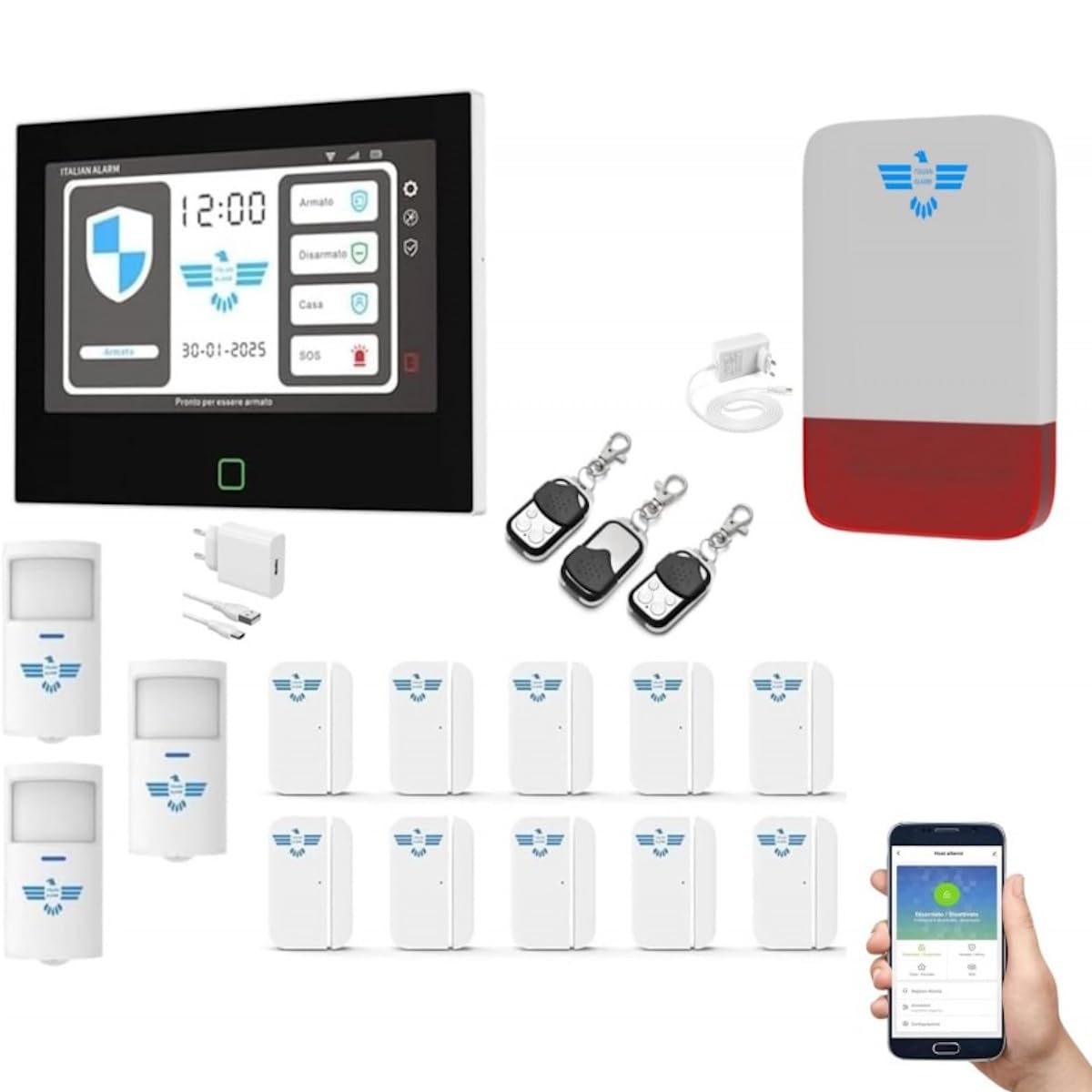 ITALIAN ALARM - Allarme Casa Senza Fili 7" Super Touch Screen, Antifurto WiFi GSM con APP, Sistema Allarme Wireless Completo con Sirena da Esterno. Già configurato, Video Tutorial e Assistenza Italia