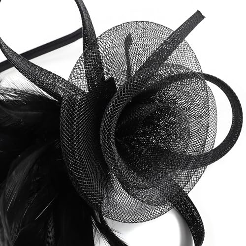 Fascinators Hats 20s 50s Pillbox Hat Tulle Fascinators for Women Tea Party Headband Clip Hat Wedding Cocktail Headwear (Black) - Thumbnail 5