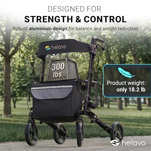 Image of Helavo Foldable Lightweight Rollator Walker with Seat, 360 Swivel Wheels