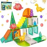 Dinosaur Magnetic Tiles Building Set for Kids – STEM Magnet Animals Toys with Cute Dinosaurs and Plants, Educational 3D mini Magnetic Blocks for Boys and Girls Ages 3+, Birthday