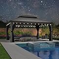 PURPLE LEAF 12' X 16' Hardtop Aluminum Gazebo with Netting and Curtains Heavy Duty Permanent Gazebo with Double Metal Roof for Patio Deck Lawn Garden All Weather Outdoor Pavilion Gazebos,Light Grey