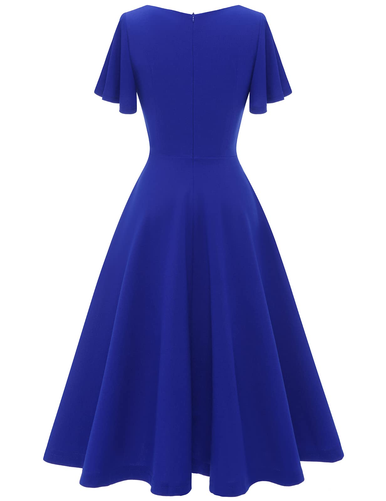 Homrain Damen Elegant Cocktailkleid 50er Jahre Rockabilly Knielang Vintage Kleid Faltenrock Retro Kleider V-Ausschnitt A-Line Abendkleid