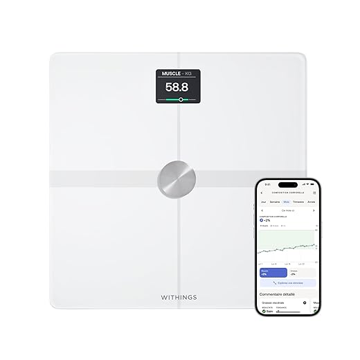 Withings Body+ - Balance Connectée WIFI et Bluetooth avec Analyse de la Composition Corporelle (Poids, Masse Grasse/Musculaire/Osseuse, Eau), Pèse Personne Impédancemètre Multi-Utilisateurs