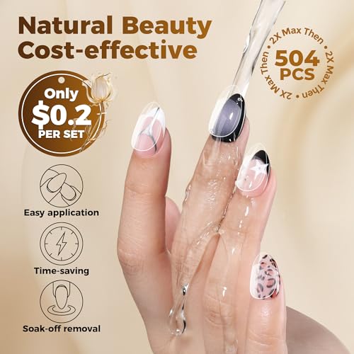 Image of UNA GELLA Short Oval Almond Fake Nails 504pcs Press on Nails Pre-shape Short Almond Round Gel Nail Tips for Full Cover Acrylic False Nails For Nail Extension Home DIY Salon 12 Sizes False Gelly Tips