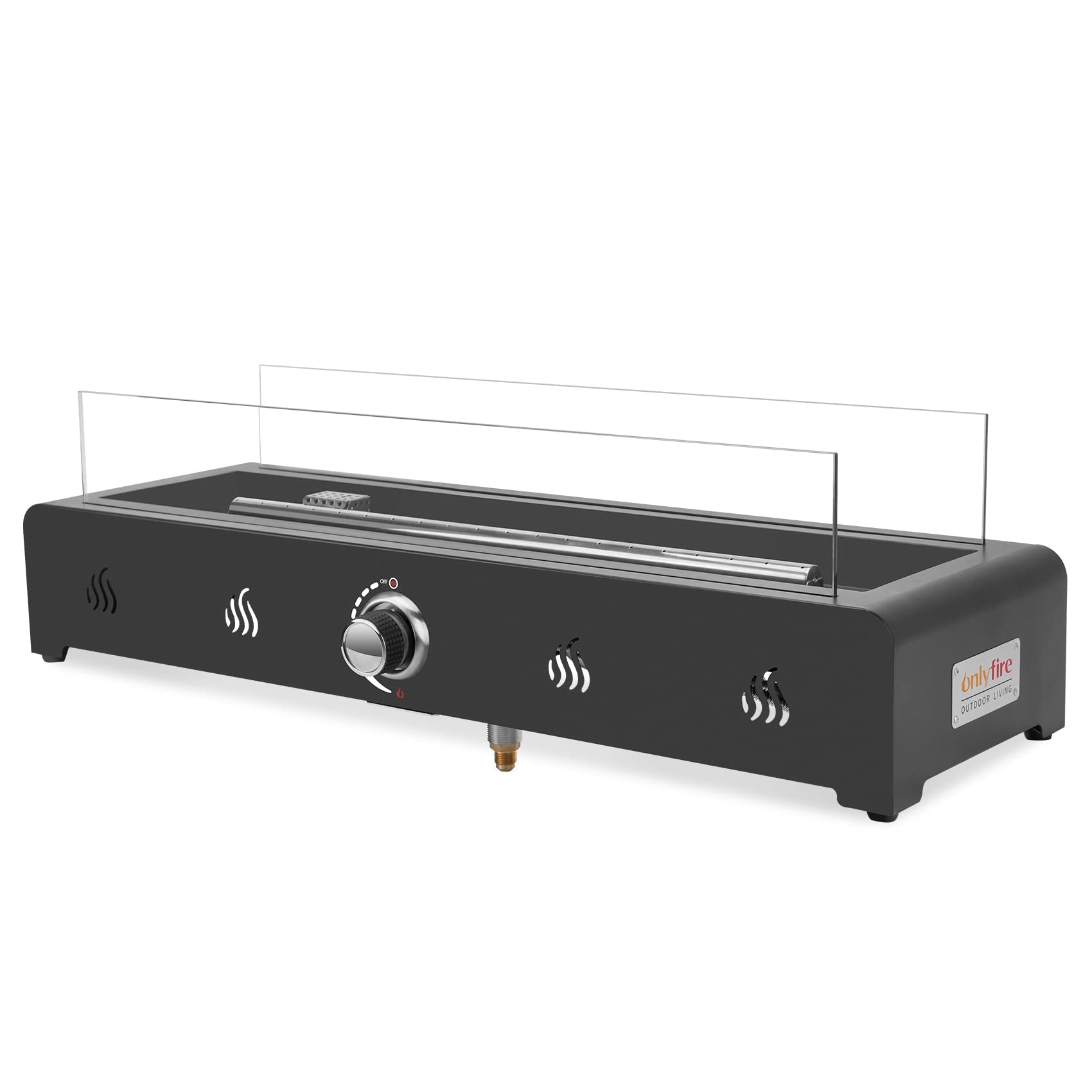 Onlyfire 28'' Tabletop Fire Pit Table, Propane Fire Pit with Bottom Air Intake, Glass Wind Guard and Fire Glass, Outdoor Rectangular Smokeless Fire Table