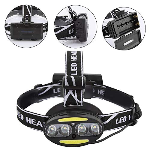 Linterna frontal impermeable IPX4 con 5 modos de iluminación LED y 4 focos T6 3
