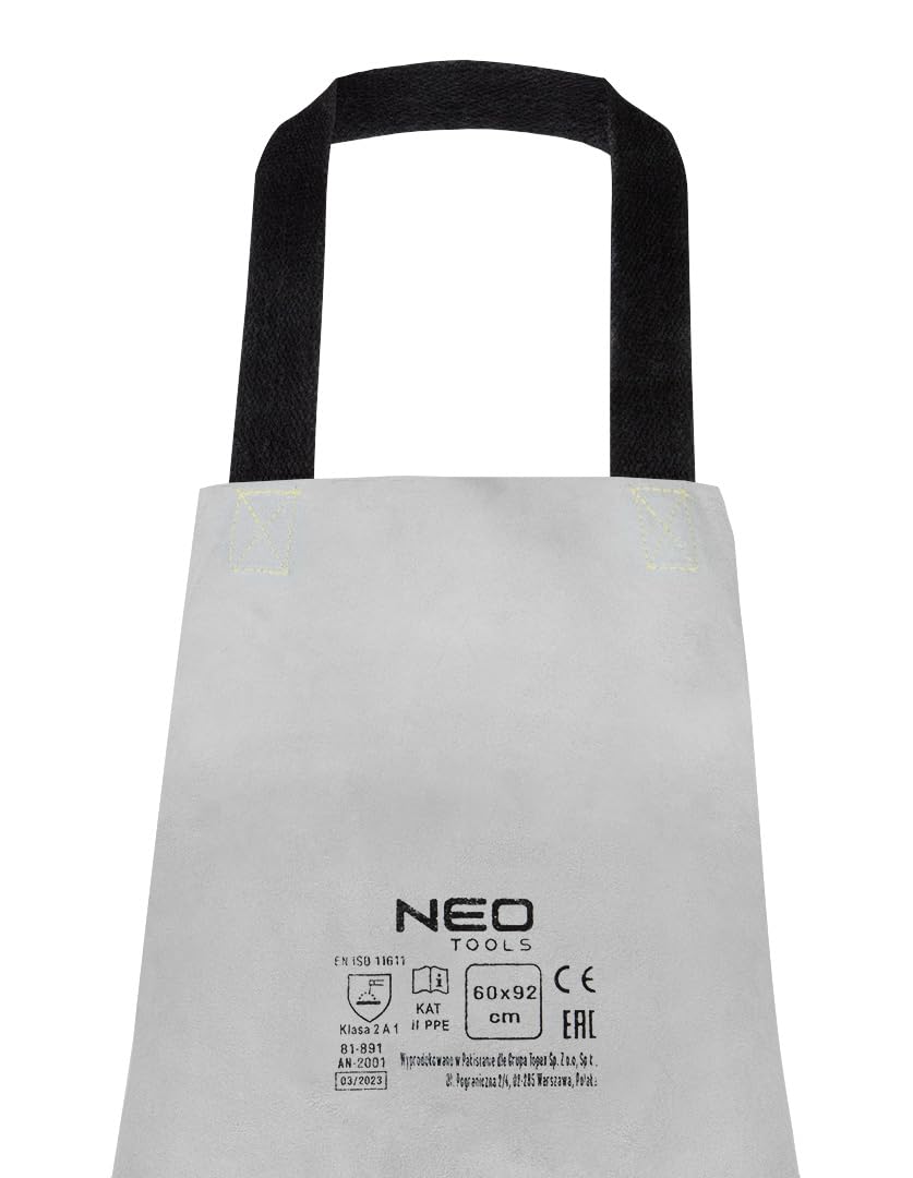 NEO TOOLS Grembiule da saldatura in pelle di alta qualità 60 x 90 cm Protezione robusta per lavori di saldatura Resistente al calore e ignifugo Cintura regolabile per collo e cintura in vita