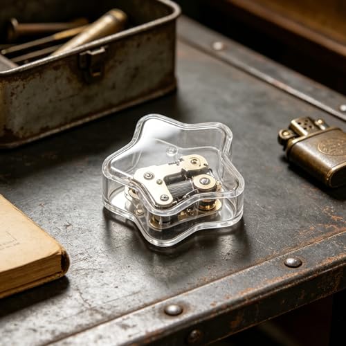 SOESFOUFU アクリル製オルゴールケース - DIYゼンマイ式機構キット - ゼンマイ式機構組み立て用星型透明ケース保護カバー [4]