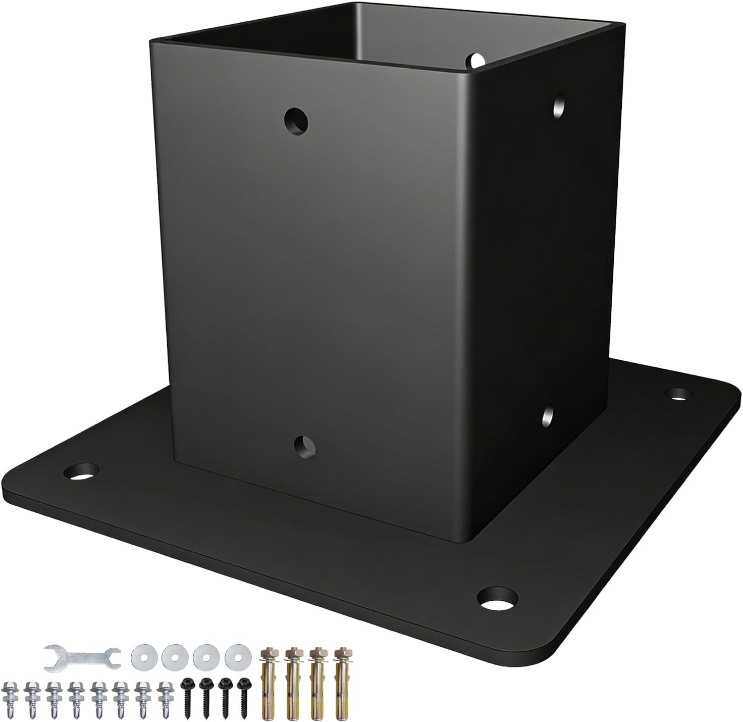 4x4 Mailbox Post Mount Base Plate - Heavy Duty Carbon Steel Fence Post Anchor, Adjustable Mailbox Mounting Plate for Wood Beams, Deck Railing, Pergola, Concrete & Soil Ground Support