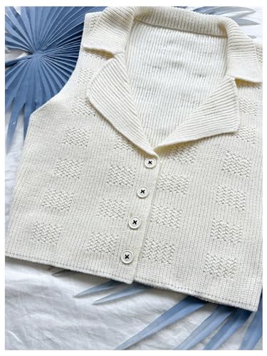 Image of Verdusa Women's Button Down Cropped Sweater Vest Sleeveless Waistcoat Crochet Knit Top Apricot Medium