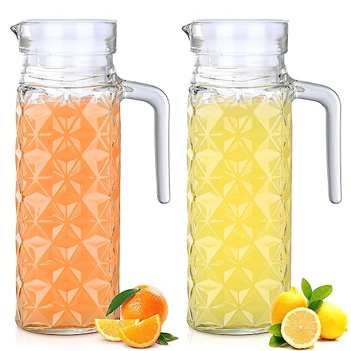 Gejoy 2-Pack 40oz Glass Juice Pitchers with Lids