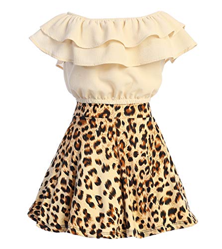 Image of Cold Shoulder Crop Top Ruffle Layered Top Flower Girl Skirt Sets for Girl