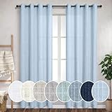 Light Blue Linen Curtains 84 inches Long for Bedroom Grommet Light Filtering Privacy Sheer Baby Blue Curtain Drapes Modern Farmhouse Coastal Decor Cotton Textured Gauze Curtain for Living Room 2 Panel
