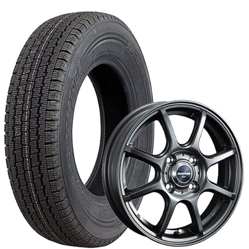 スタッドレスタイヤ BS W300 145/80R12+ アルミホイール バスターエイト ガンメタ 4本セットのサムネイル