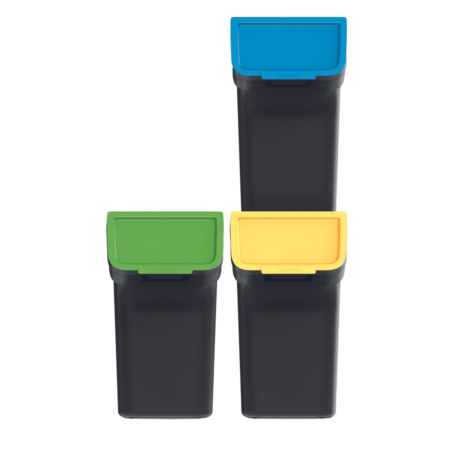 Keden Set di contenitori per rifiuti Stackbox Raccolta differenziata Telaio rimovibile per Sacchetto Coperchi colorati (3x20 l, nero)