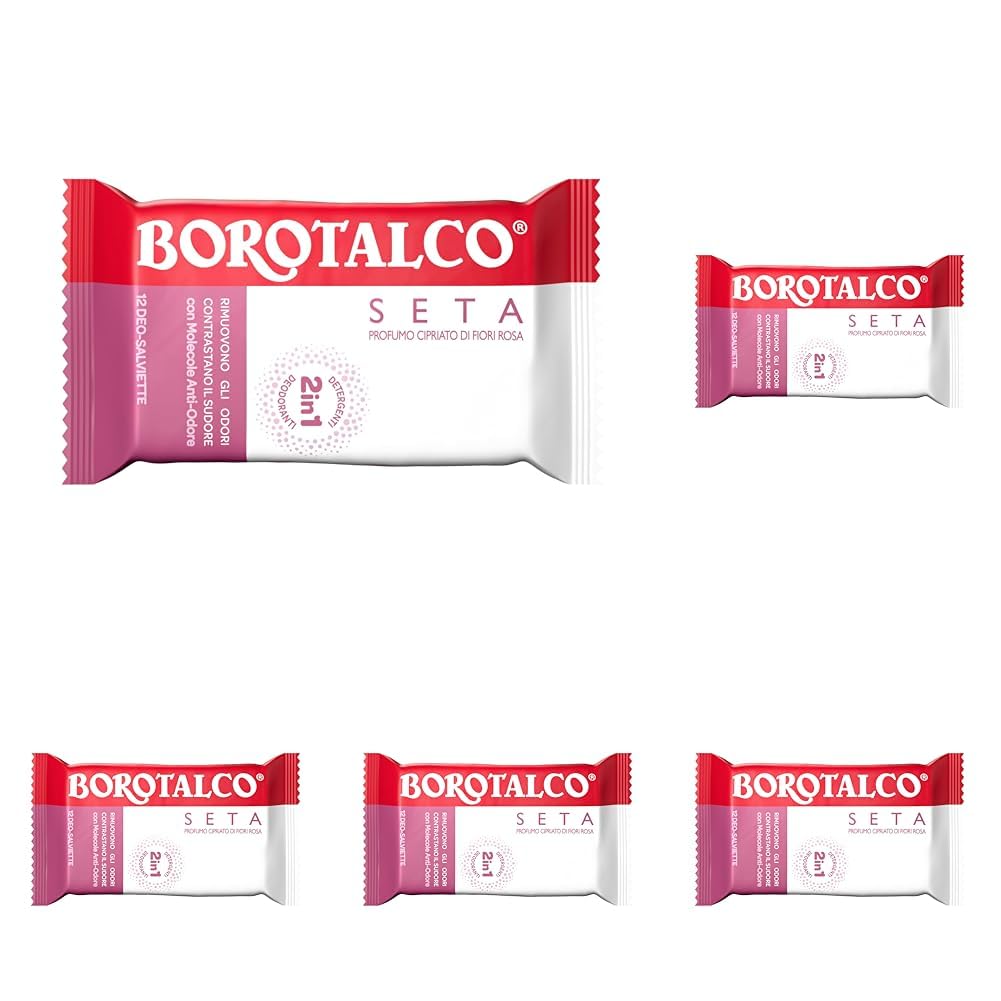 Borotalco, Deo-Salviette Seta, Salviette Deodoranti e Detergenti 2in1, con Molecole Anti-Odore e Formula Anti-Macchia, Efficacia Deodorante 48h, Ideali per Uso Quotidiano, Confezione da 60 Pz